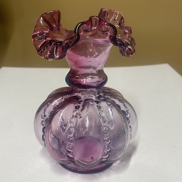 Fenton Mulberry Beaded Melon Vase Blue/Purple Ombre - Picture 6 of 8